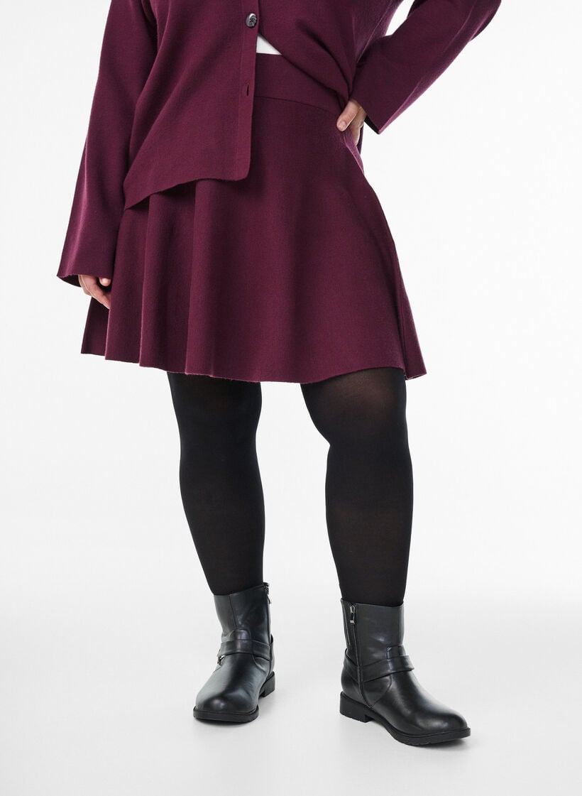 Kort striknederdel med A-facon, M&oslash;rk Bordeaux, Model image number 3