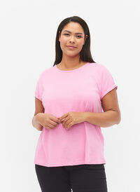 Kortærmet t-shirt i bomuldsblanding, Rosebloom, Model
