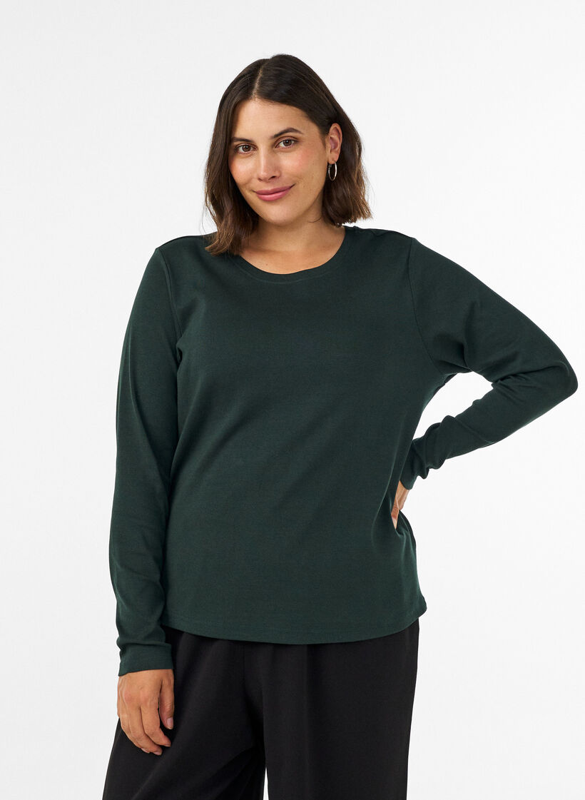 Lang&aelig;rmet basis T-shirt med rund hals, Gr&oslash;n, Model image number 0