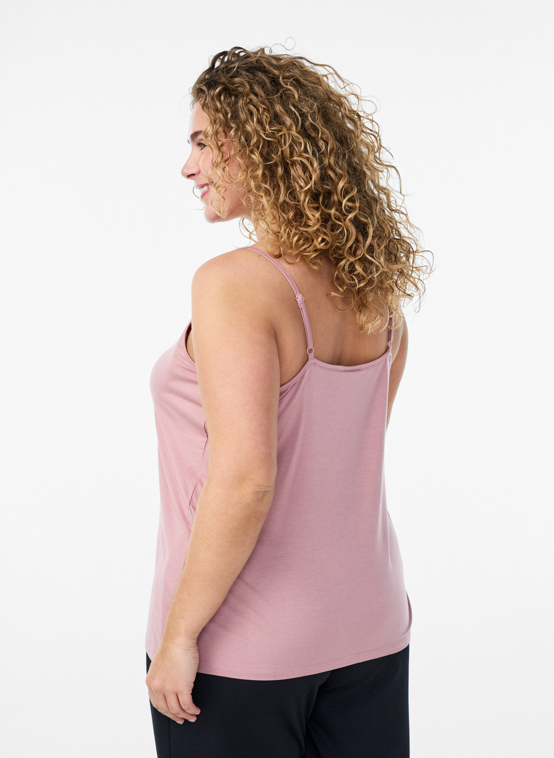 Zizzi Top med blondedetalje og spaghettistropper, Lyser&oslash;d, Model image number 2