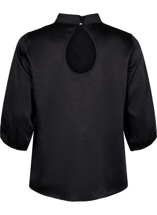 Bluse med 3/4 ærmer og kinakrave, Black, Packshot image number 1