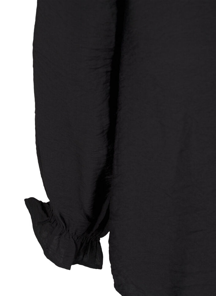 Langærmet bluse med V-udskæring, Black, Packshot image number 3