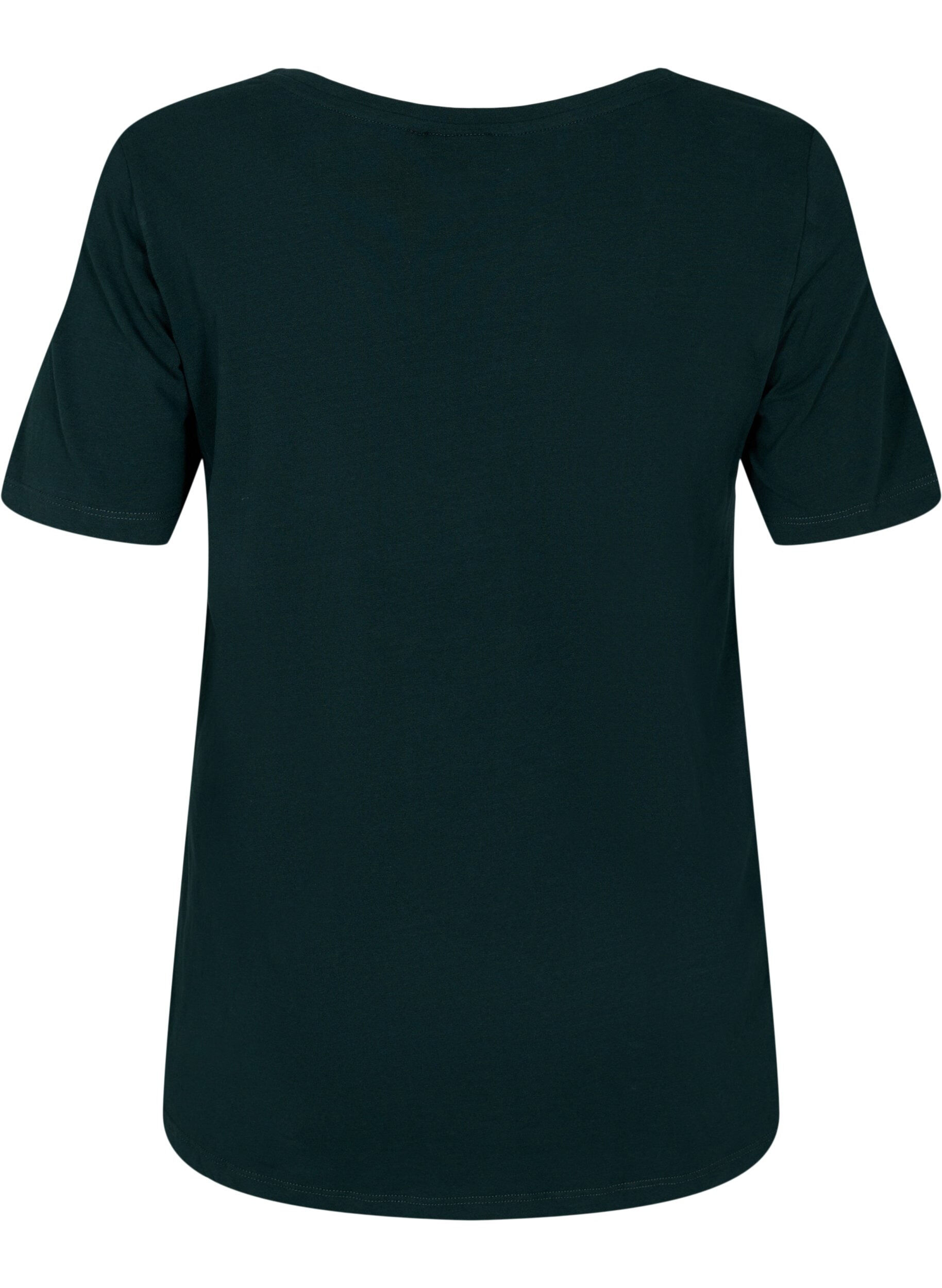 Zizzi Ensfarvet basis t-shirt i bomuld, Gr&oslash;n, Packshot image number 1