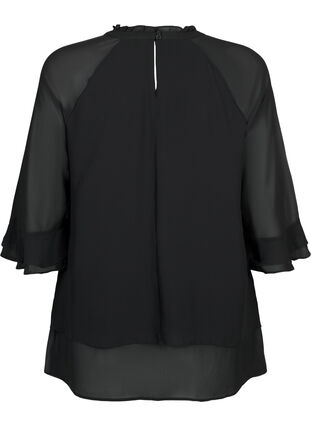 Bluse med asymmetrisk bund og 3/4 ærmer, Black, Packshot image number 1