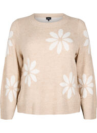 Strikbluse med blomster, Simply Taupe Comb