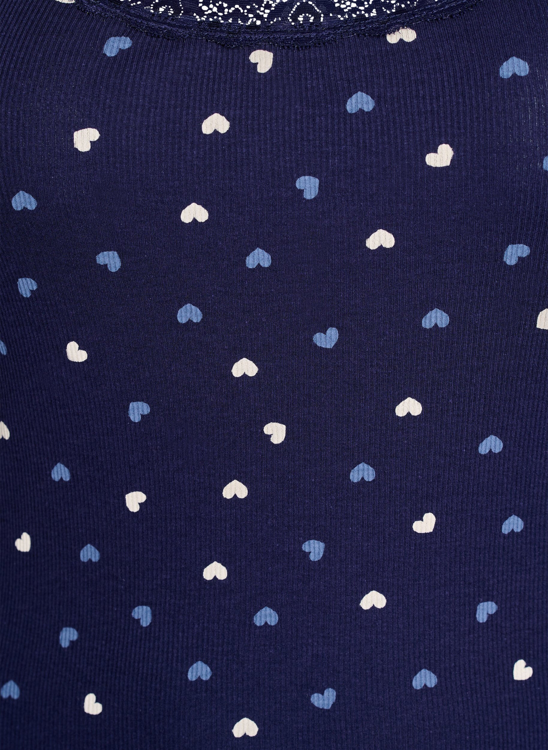 Zizzi Top med print og blondekant, Bl&aring;, Packshot image number 2