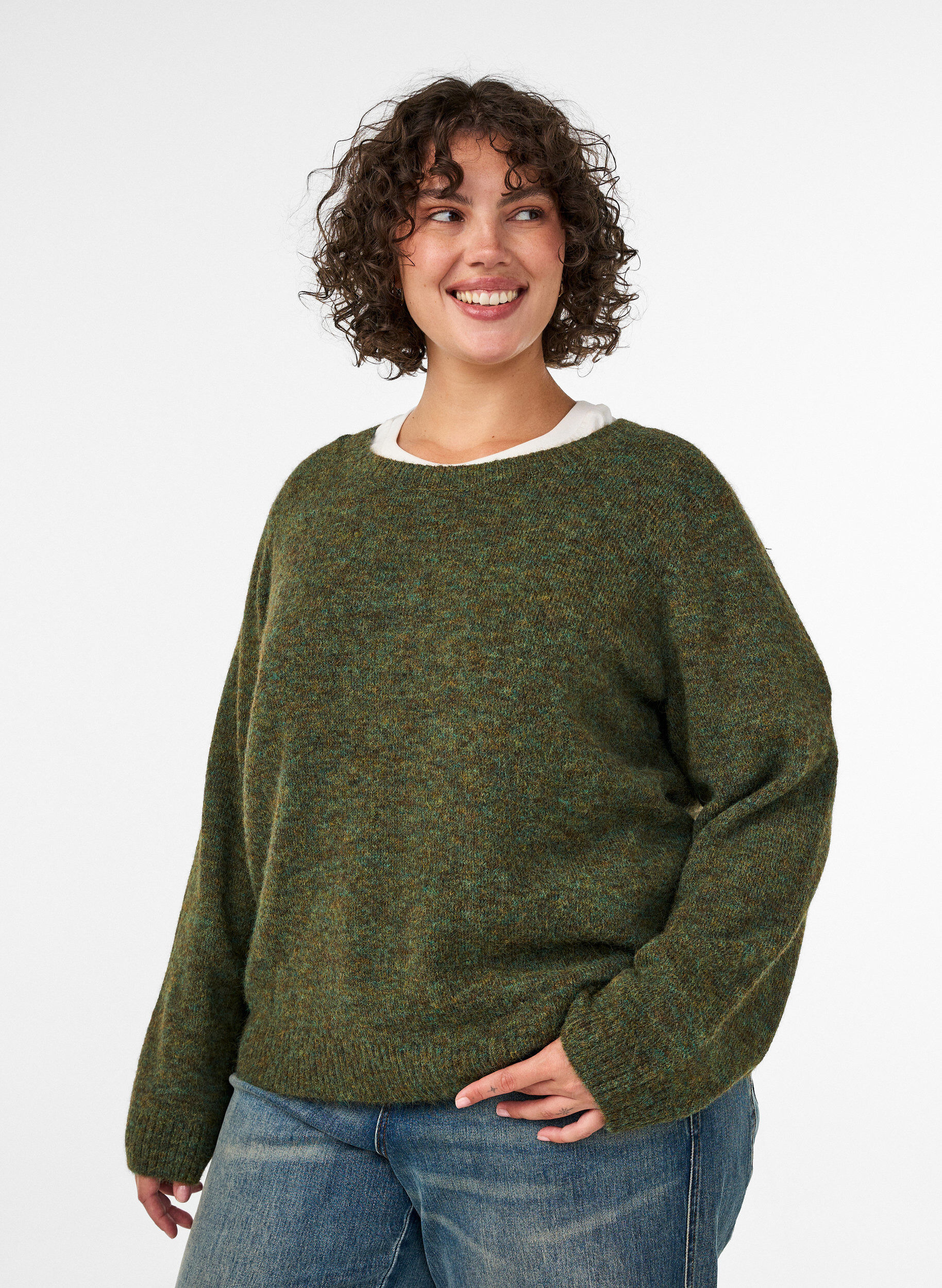 ZizziL&oslash;s striktr&oslash;je med rund hals, Gr&oslash;n, Model image number 0