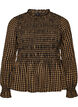 Ternet bluse med smock og peplum, Brun, Packshot image number 0