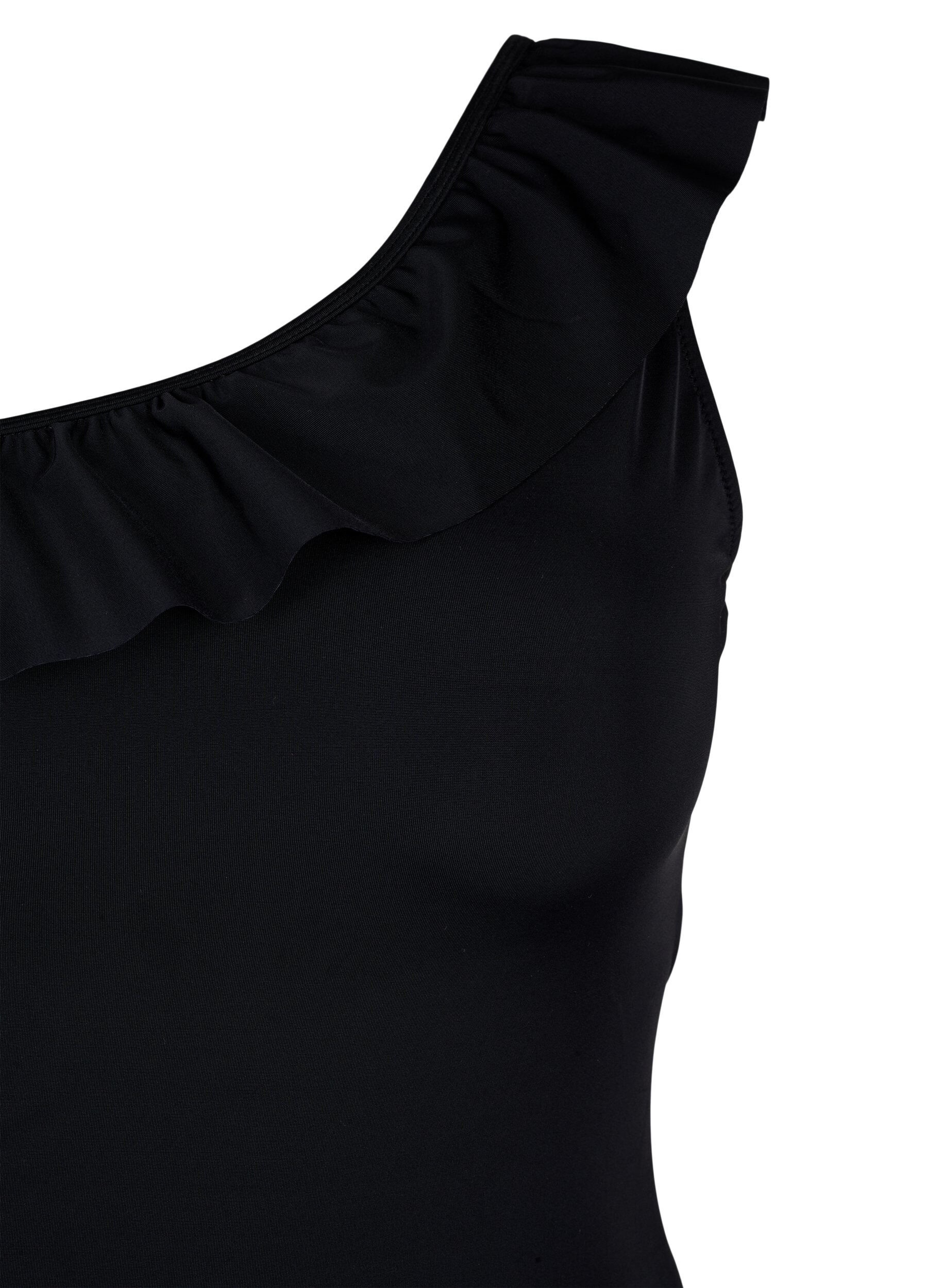 Zizzi One-shoulder badedragt med fl&aelig;se , Black, Packshot image number 2