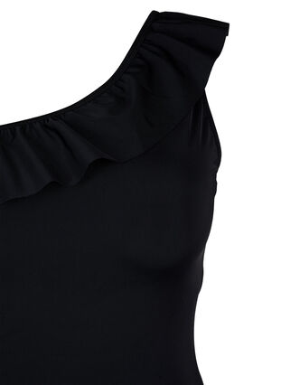 One-shoulder badedragt med flæse , Black, Packshot image number 2