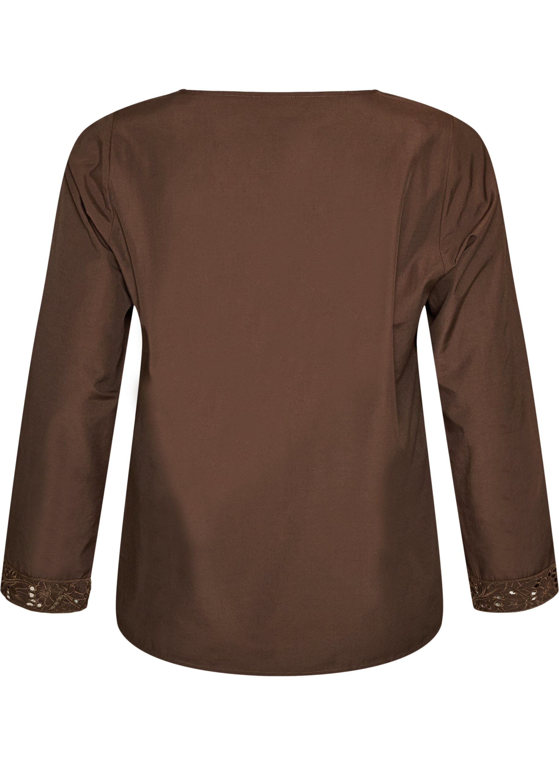 ZizziSkjortebluse med broderie anglaise, Brun, Packshot image number 1