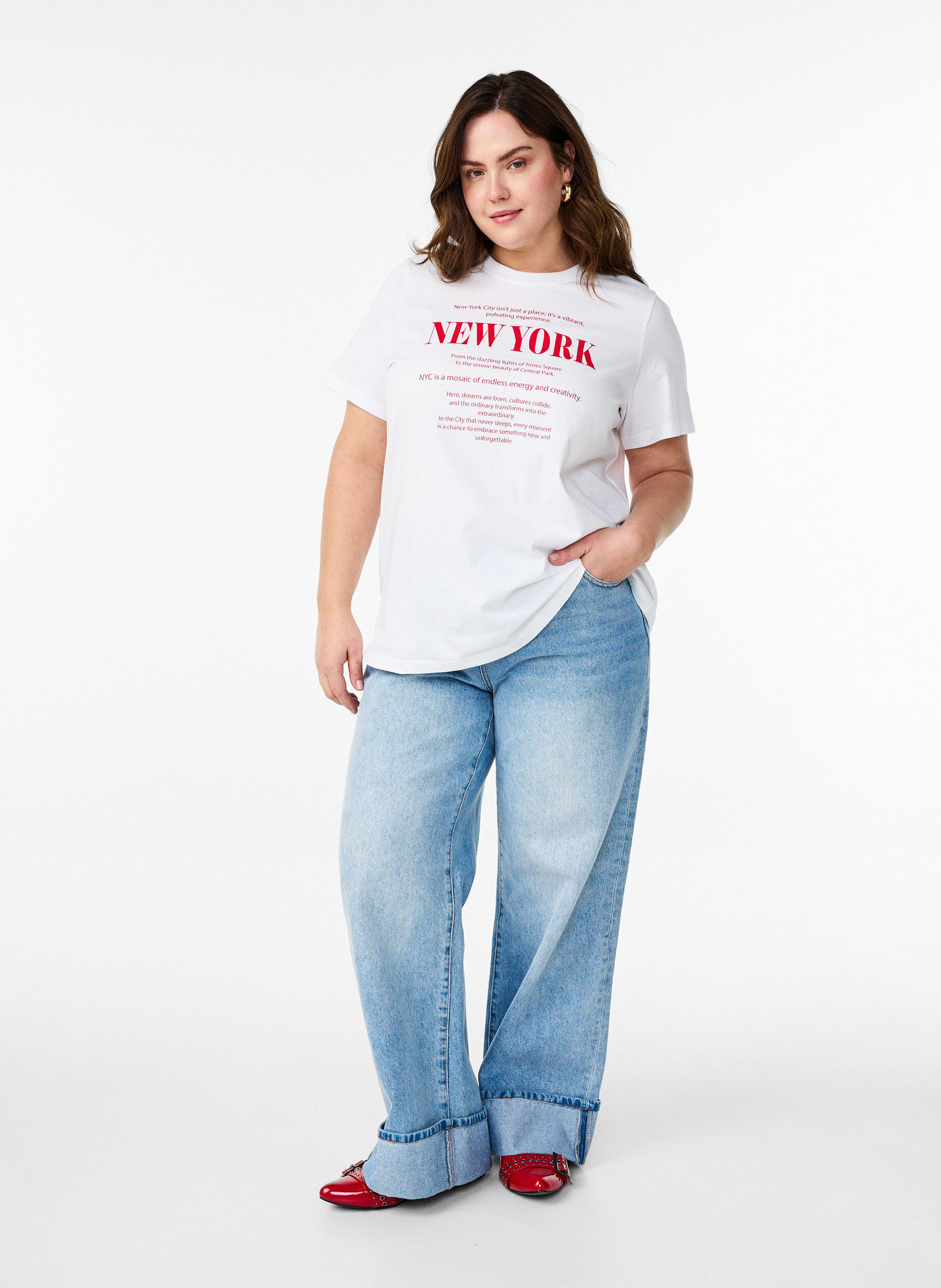 ZizziT-shirt med tekstmotiv og rund hals, Hvid, Model image number 1