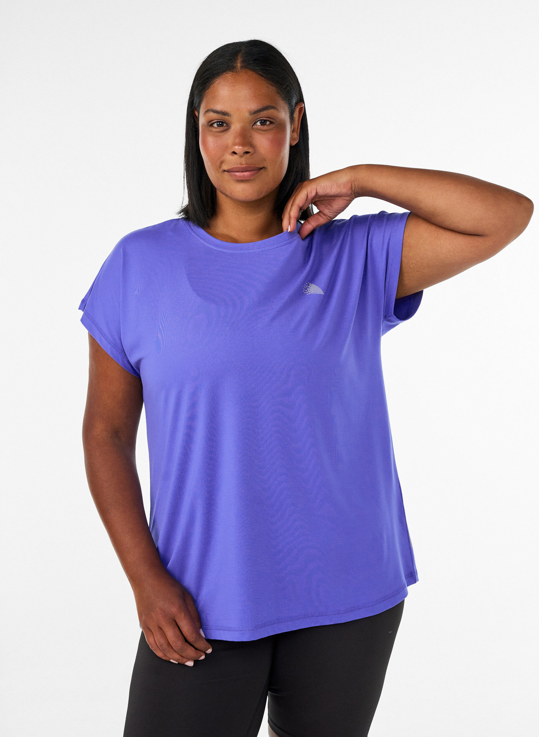 Ensfarvet tr&aelig;nings t-shirt, Bl&aring;, Model