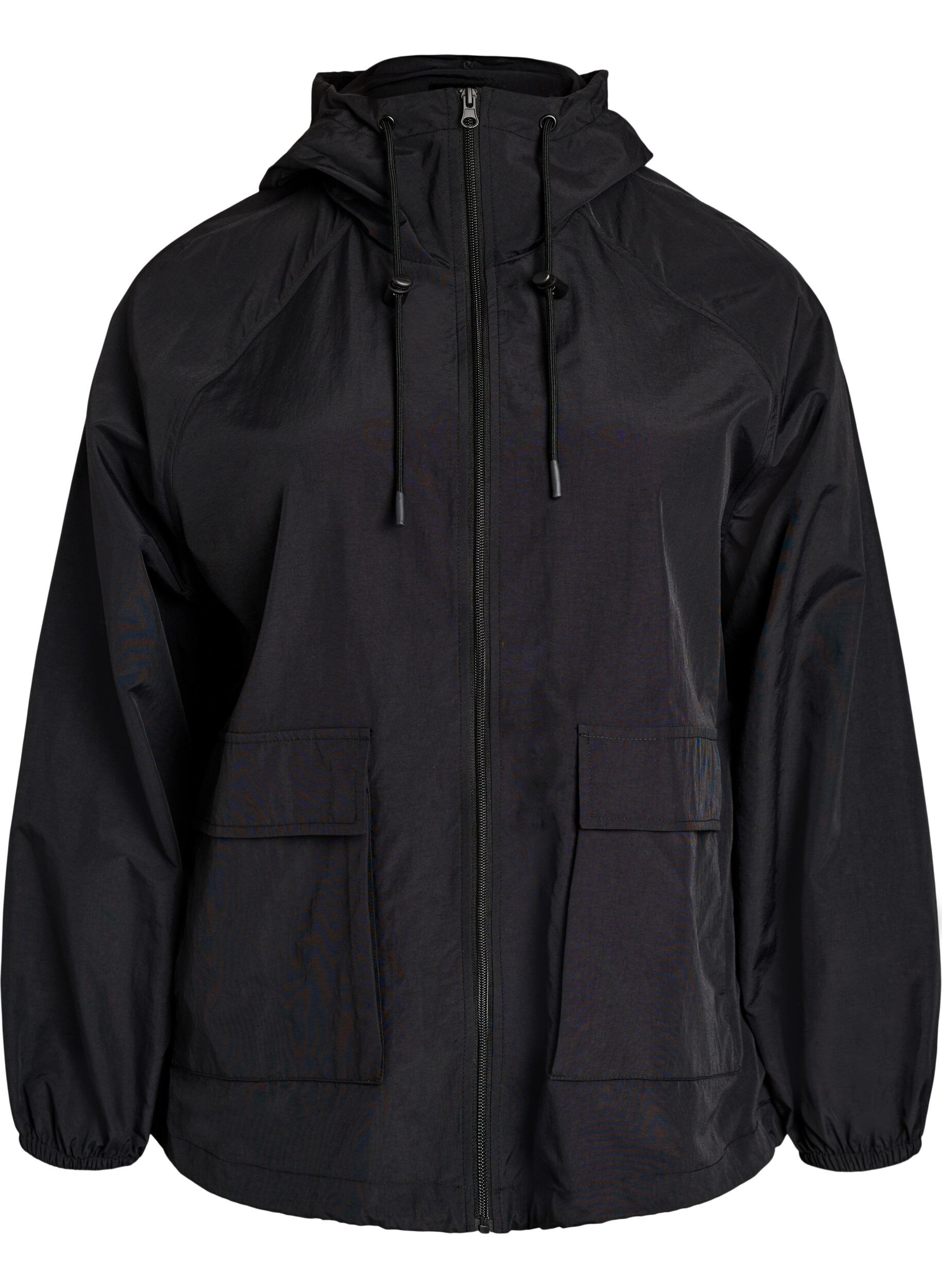 Zizzi Let jakke med h&aelig;tte og lommer, Sort, Packshot image number 0