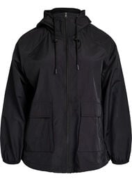 Let jakke med h&aelig;tte og lommer, Sort