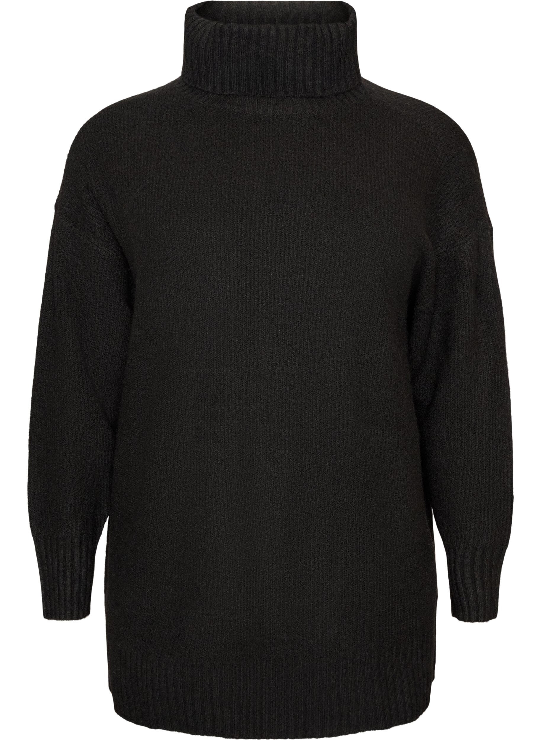 ZizziL&oslash;s strikbluse med rullekrave, Sort, Packshot image number 0