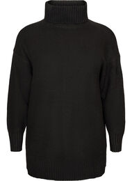 L&oslash;s strikbluse med rullekrave, Sort