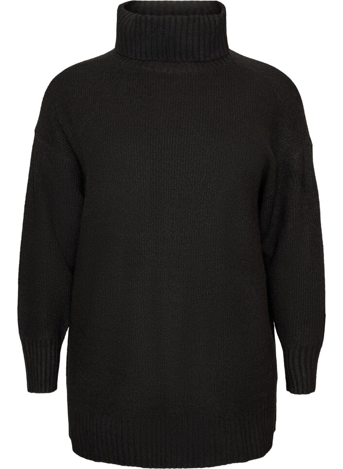 L&oslash;s strikbluse med rullekrave, Sort, Packshot image number 0