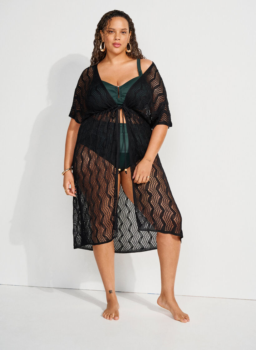 Strand kimono med bindeb&aring;nd, Sort, Image image number 0