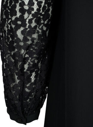 Langærmet kjole med blonder, Black, Packshot image number 3