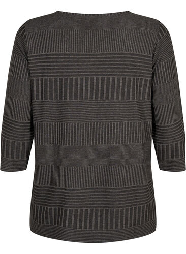 Bluse med 3/4 ærmer og stribet mønster, Dark Grey Melange, Packshot image number 1