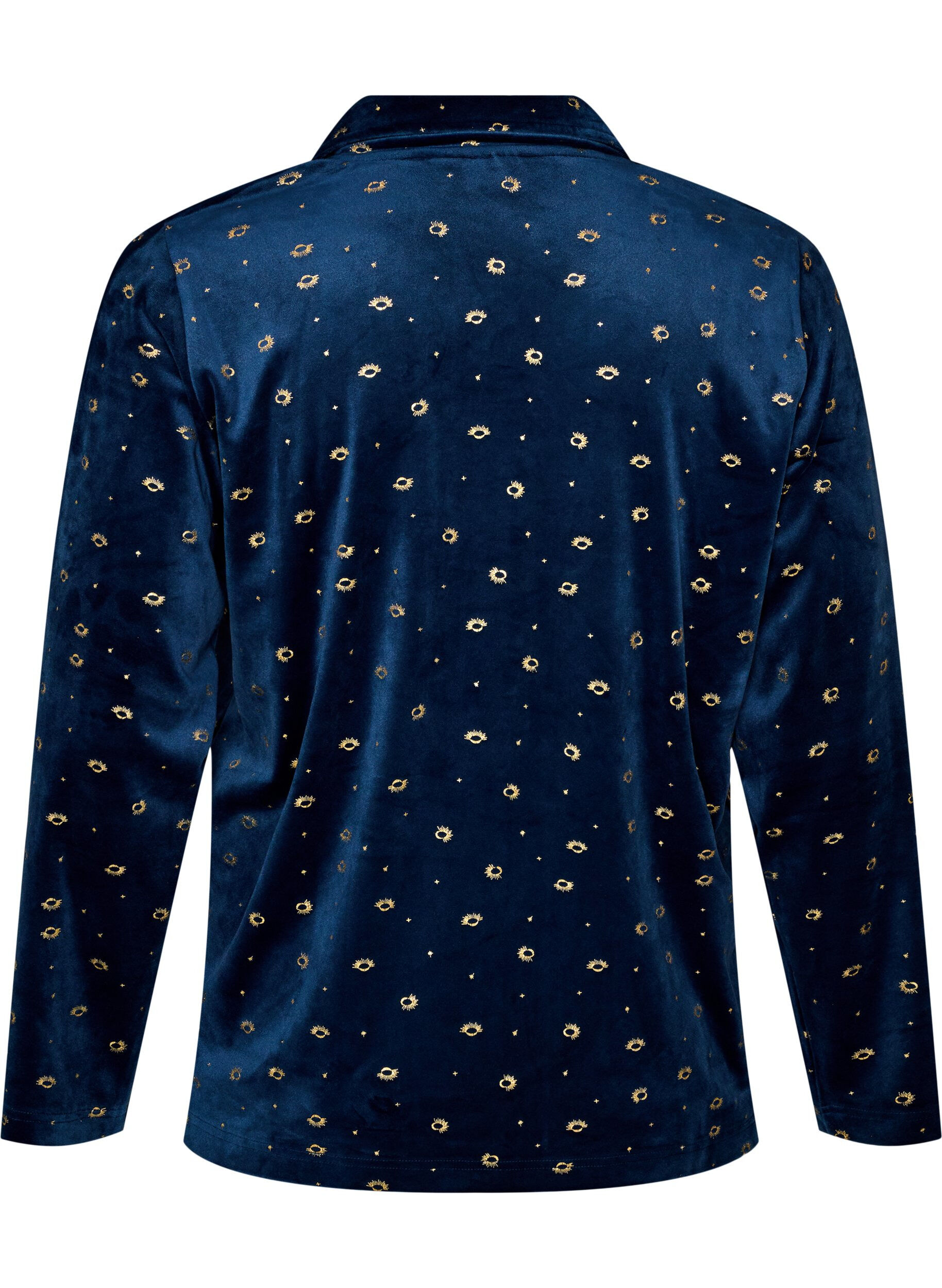 ZizziPyjamasskjorte i velour med all-over print, Bl&aring;, Packshot image number 1