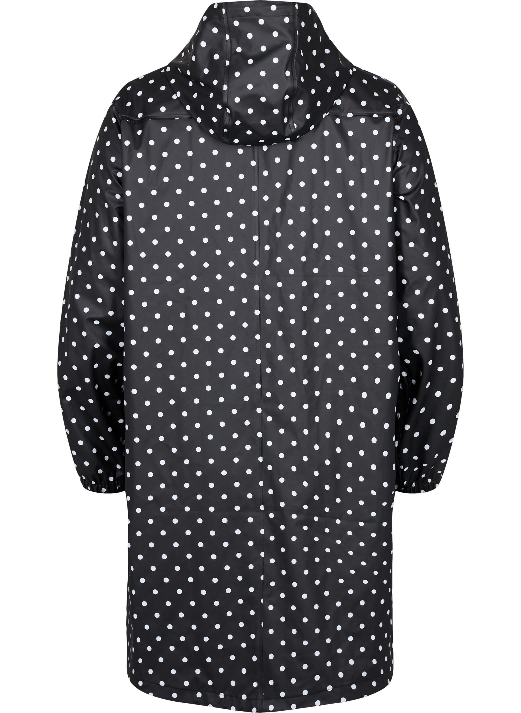 Zizzi Prikket regnjakke med h&aelig;tte, Black W/White Dot, Packshot image number 1