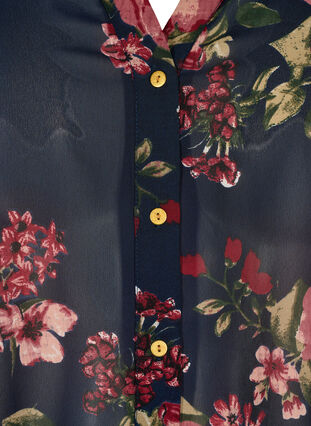 Skjorte med v-udskæring og blomsterprint, Blue Flower AOP, Packshot image number 2
