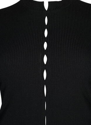 Langærmet bluse i rib med huldetaljer, Black, Packshot image number 2