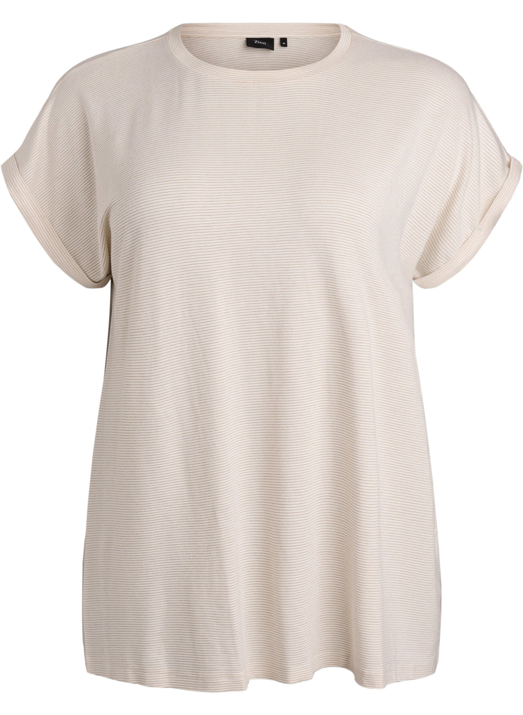 ZizziT-shirt i viskose med glimmerstriber, Vanilla, Packshot image number 0