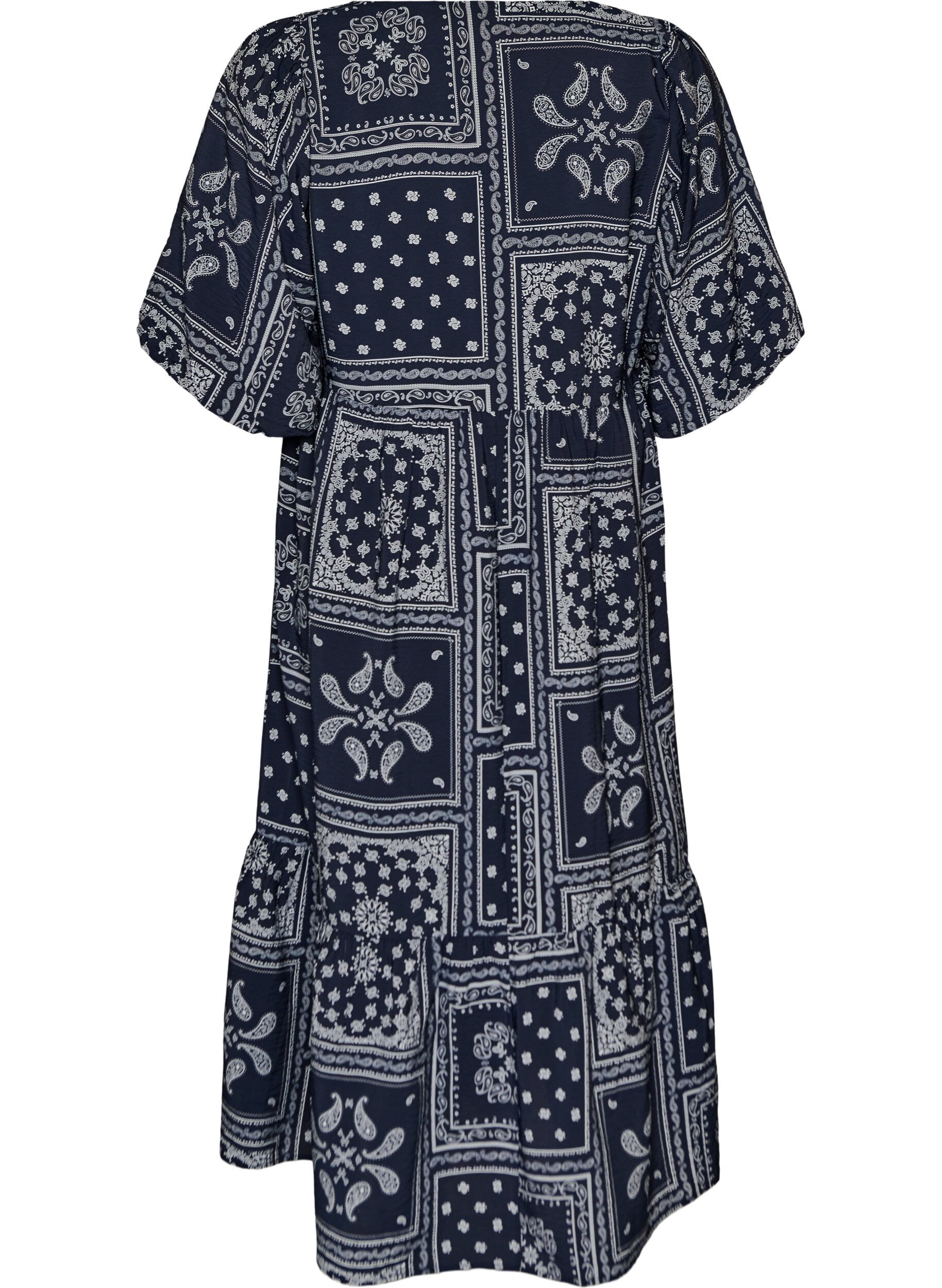 ZizziAnkellang kjole i viskose med paisleyprint og korte &aelig;rmer, Bl&aring;, Packshot image number 1
