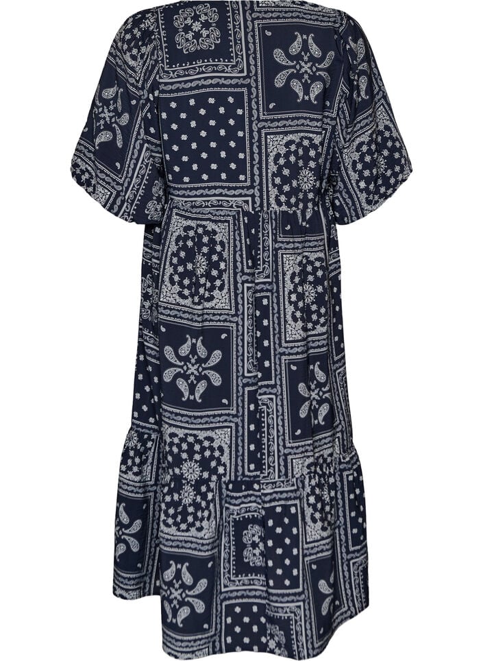 Ankellang kjole i viskose med paisleyprint og korte &aelig;rmer, Bl&aring;, Packshot image number 1