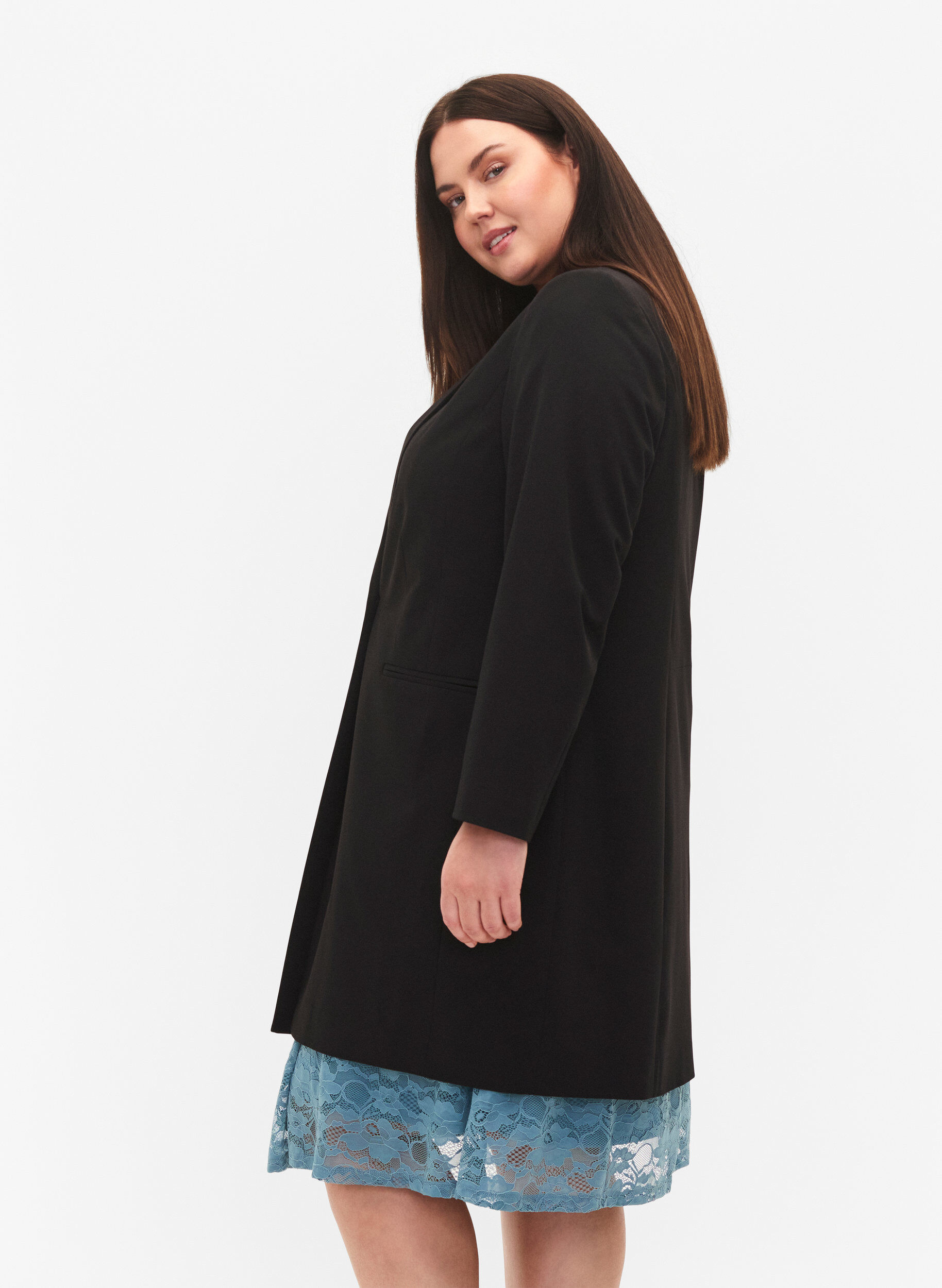 Zizzi Klassisk lang blazer, Black, Model image number 2