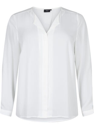 Ensfarvet skjorte med v-udskæring, Bright White, Packshot image number 0