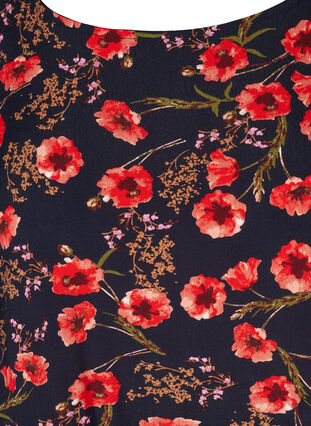 Blomstret viskose kjole med 3/4 ærmer, Black Poppy Flower, Packshot image number 2