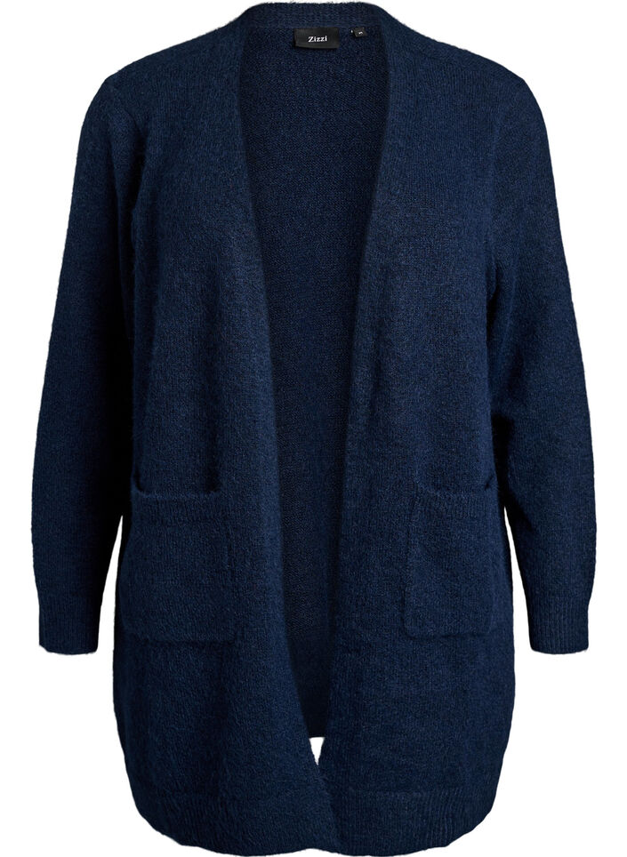 Lang cardigan med lommer, Bl&aring;, Packshot image number 0