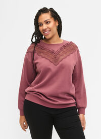 Sweatshirt med flæse og crochet detalje, Rose Brown, Model