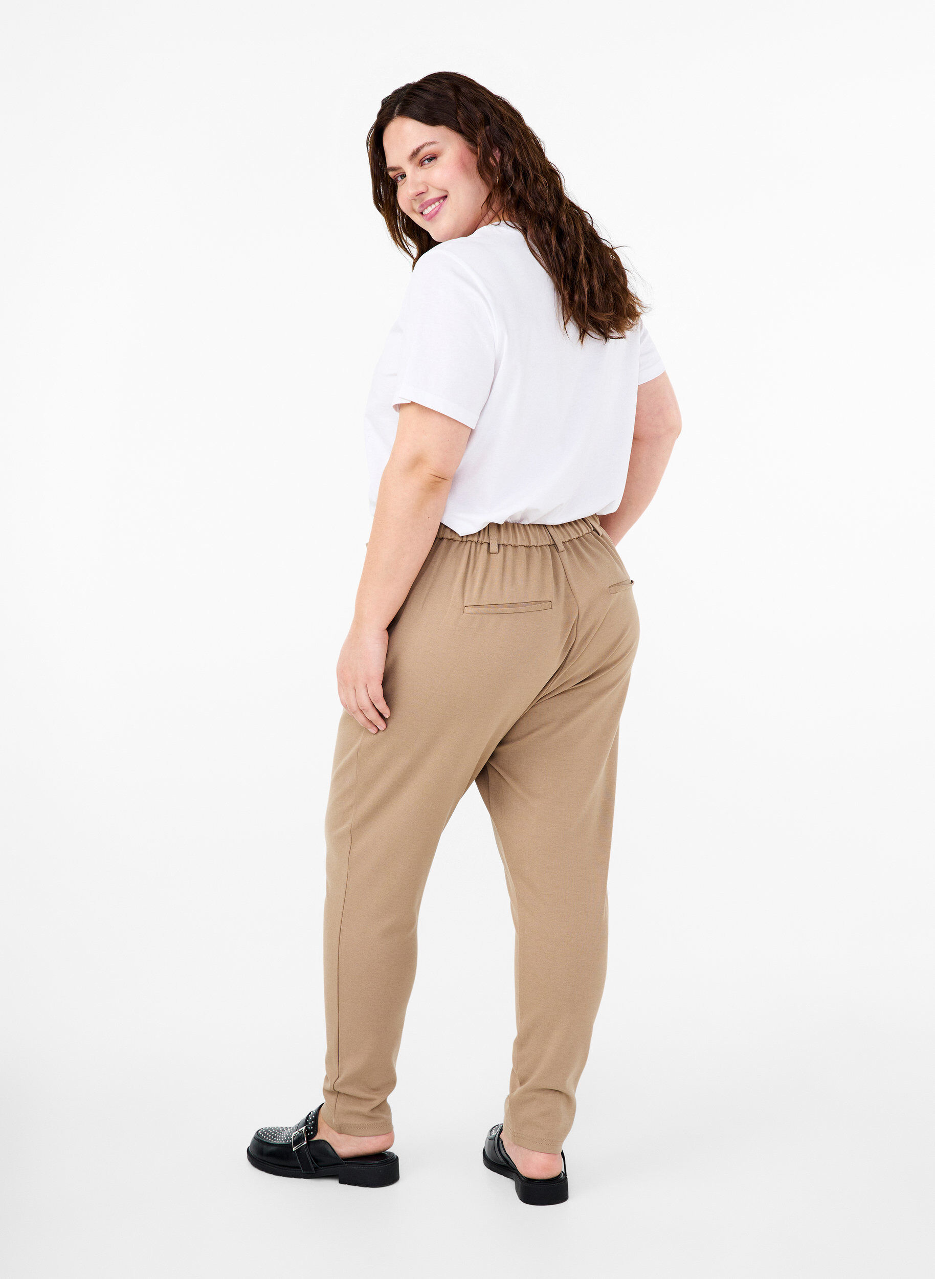 Zizzi Cropped Maddison bukser, Beige, Model image number 1
