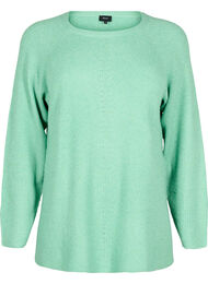 Strikbluse med rund hals, Light G. Green Mel.