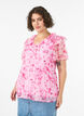 Blomstret bluse med fl&aelig;sekrave og peplum-effekt, Lyser&oslash;d, Model image number 0