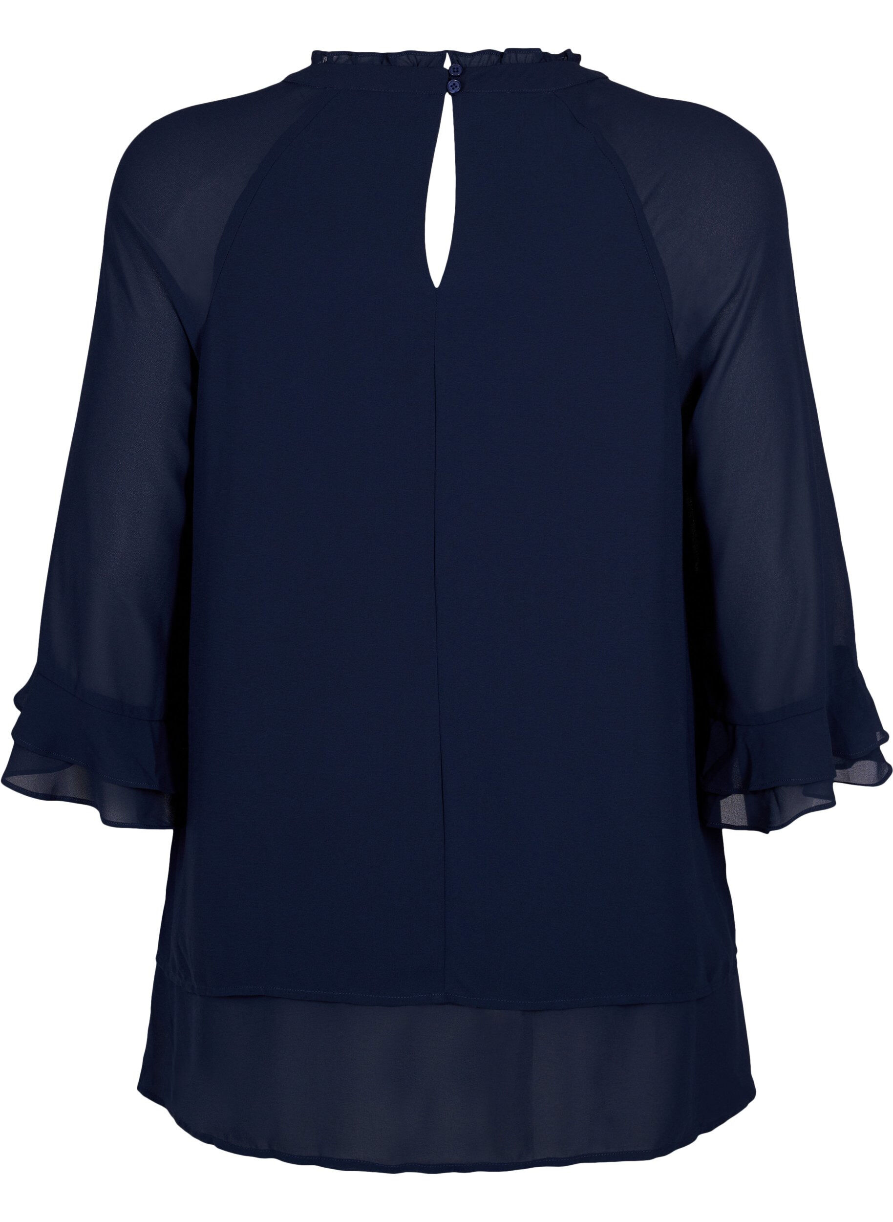 Zizzi Bluse med asymmetrisk bund og 3/4 &aelig;rmer, Navy Blazer, Packshot image number 1