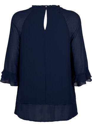 Bluse med asymmetrisk bund og 3/4 ærmer, Navy Blazer, Packshot image number 1