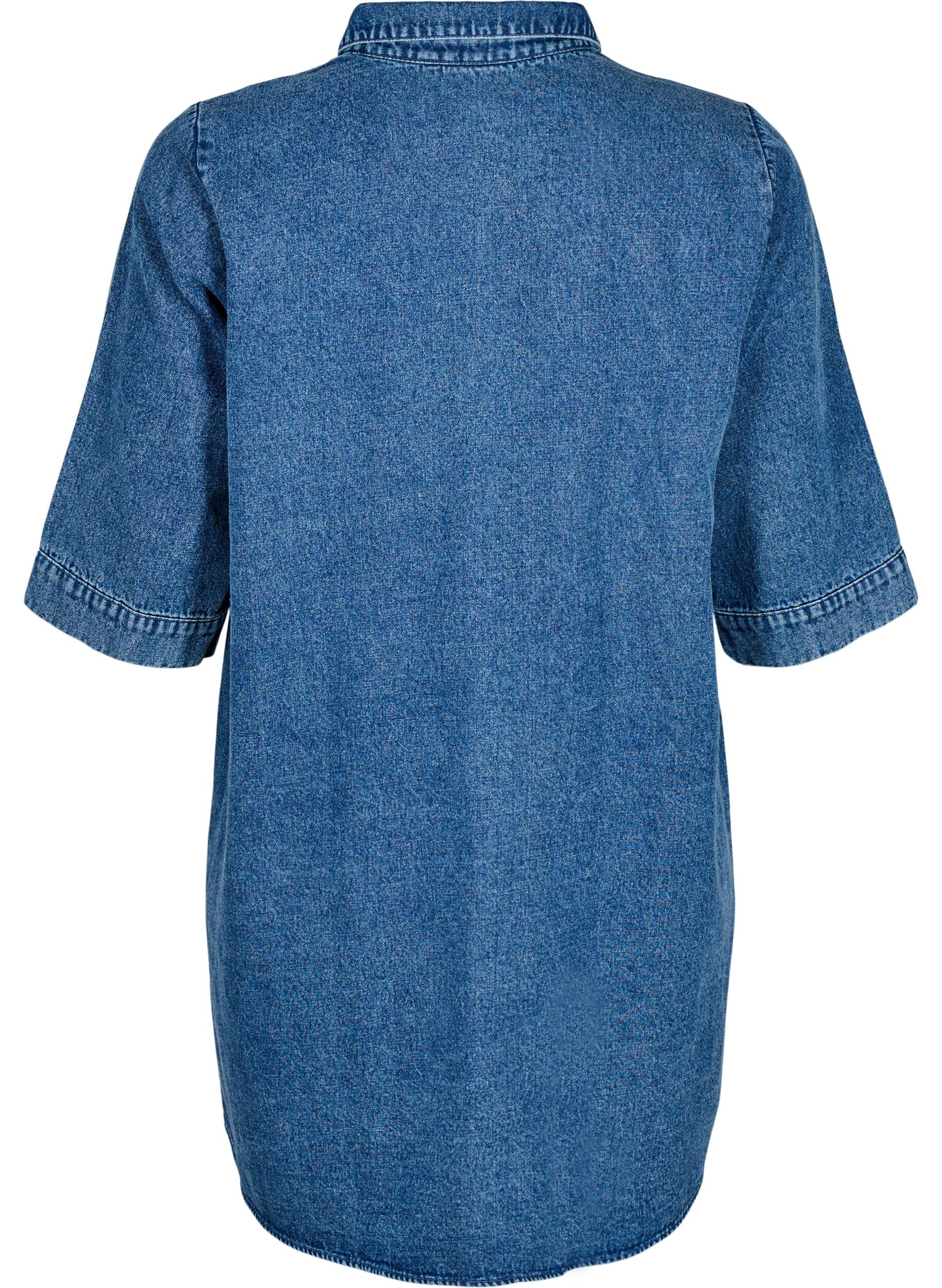 ZizziKort denimkjole med lynl&aring;s og 3/4 &aelig;rmer, Bl&aring;, Packshot image number 1