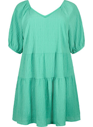 A-formet kort kjole med v-hals, Deep Mint, Packshot image number 0