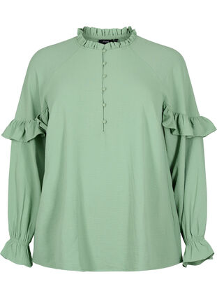 Bluse med flæser og knapper, Green Bay, Packshot image number 0