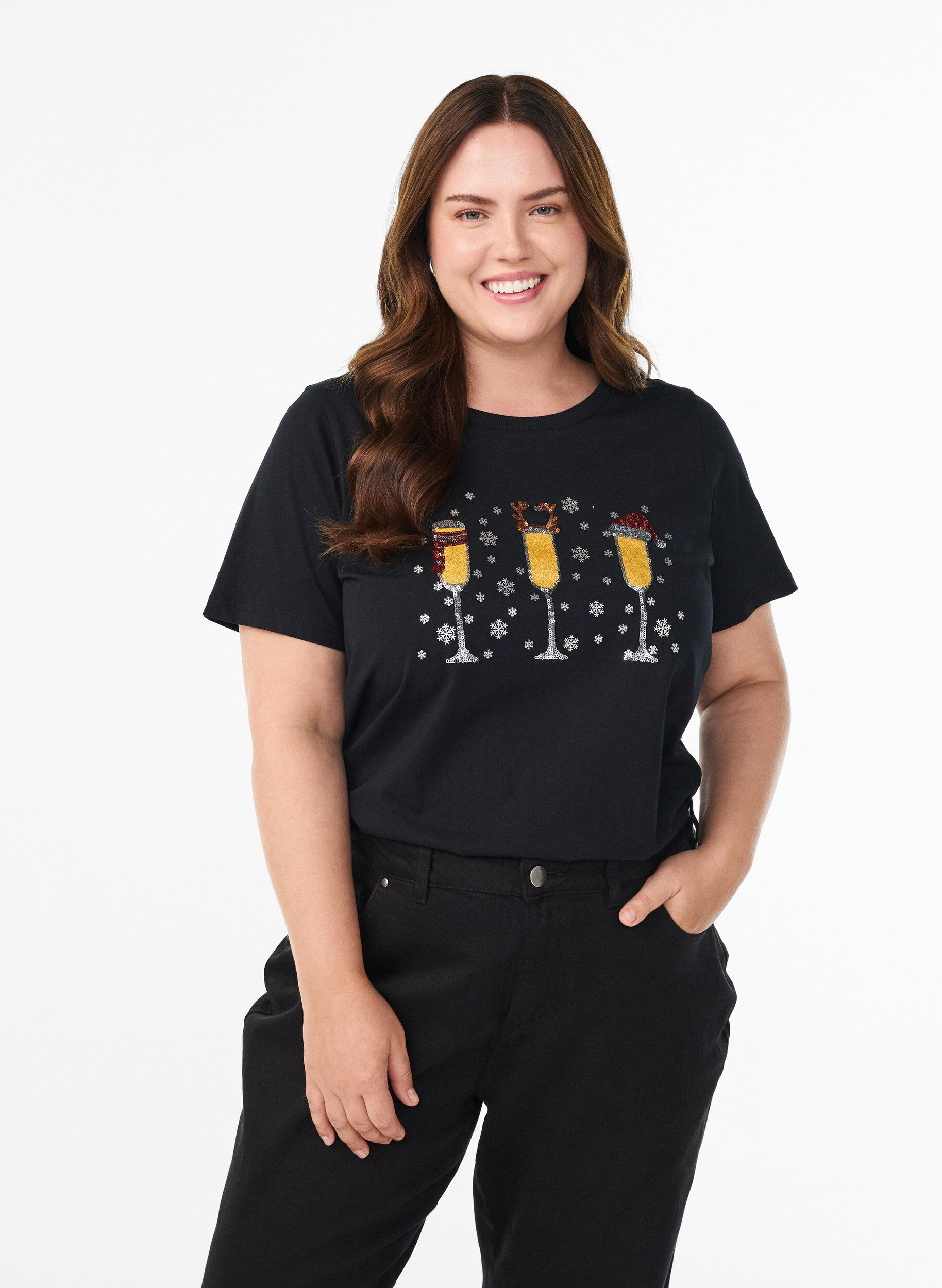 Jule t-shirt i &oslash;kologisk bomuld, Sort, Model