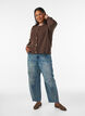 Kabelstrikket cardigan med gyldne knapper, Brun, Model image number 1