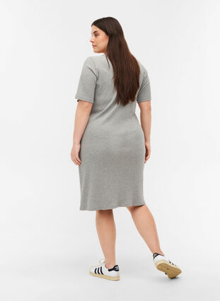 Kortærmet kjole i ribkvalitet, Light Grey Melange, Model image number 1
