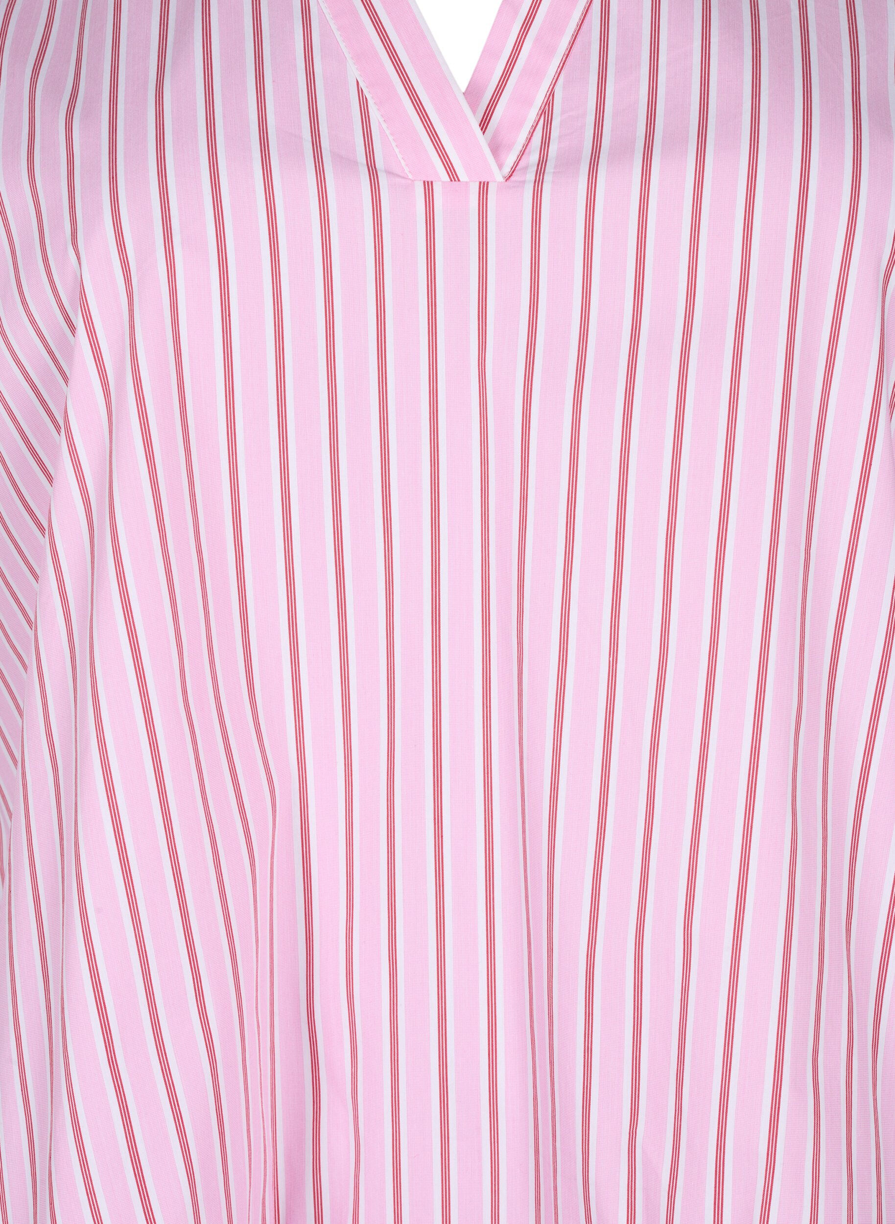 Zizzi Stribet bluse med peplum og fl&aelig;sedetaljer, Pink Red Stripe, Packshot image number 2