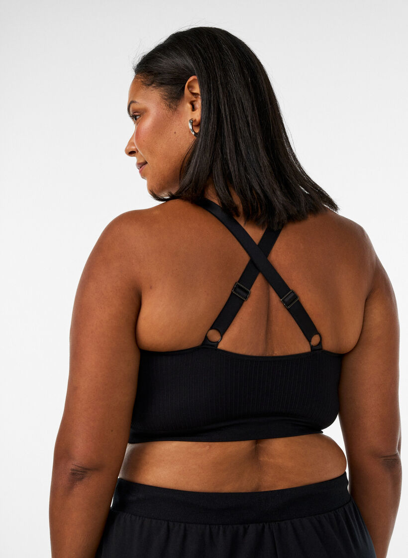 Seamless sports-bh med ribstruktur, Sort, Model image number 2